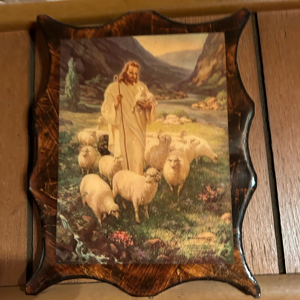 Jesus with sheep and pasture wall picture